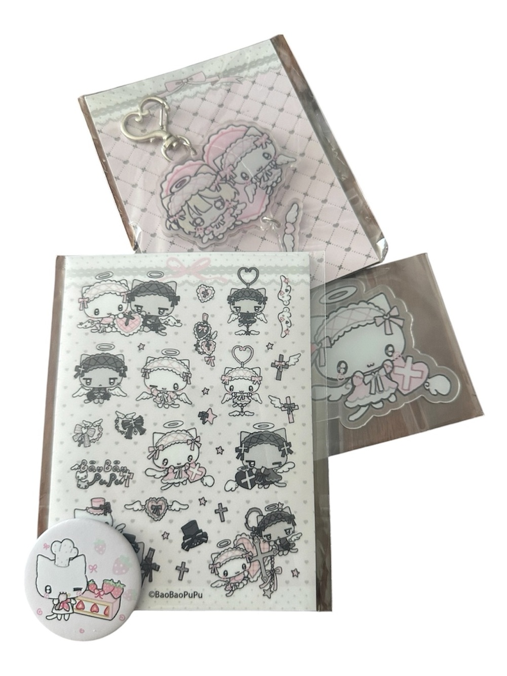 BaoBaoPuPu Pink Angel Sticker, Keychain & Badge Set